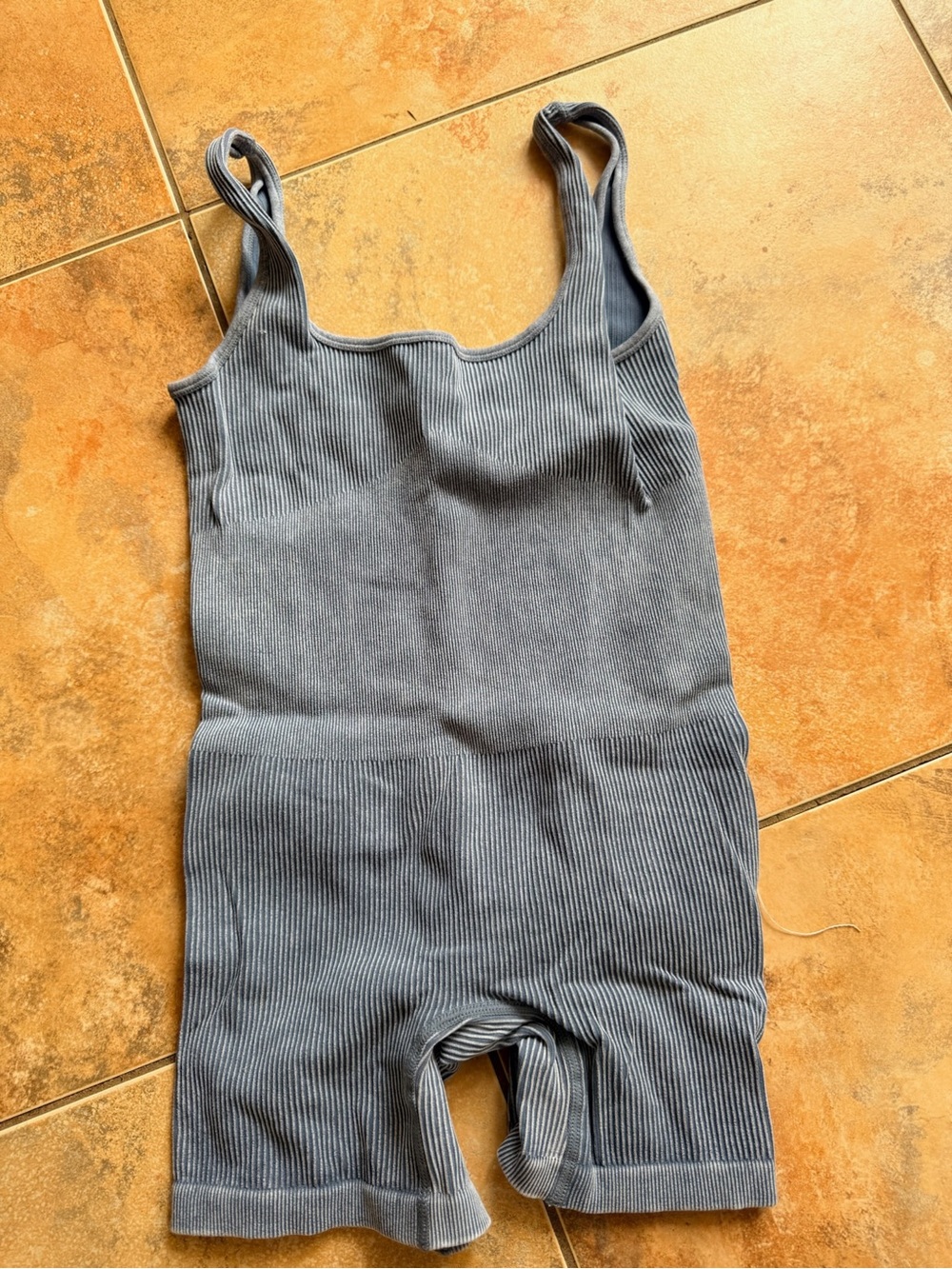 AKIRA Gray Ribbed Knit Tank Romper